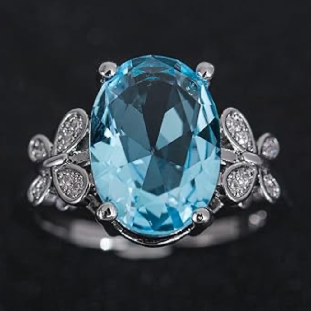 Elegant Blue Gemstone Silver Ring